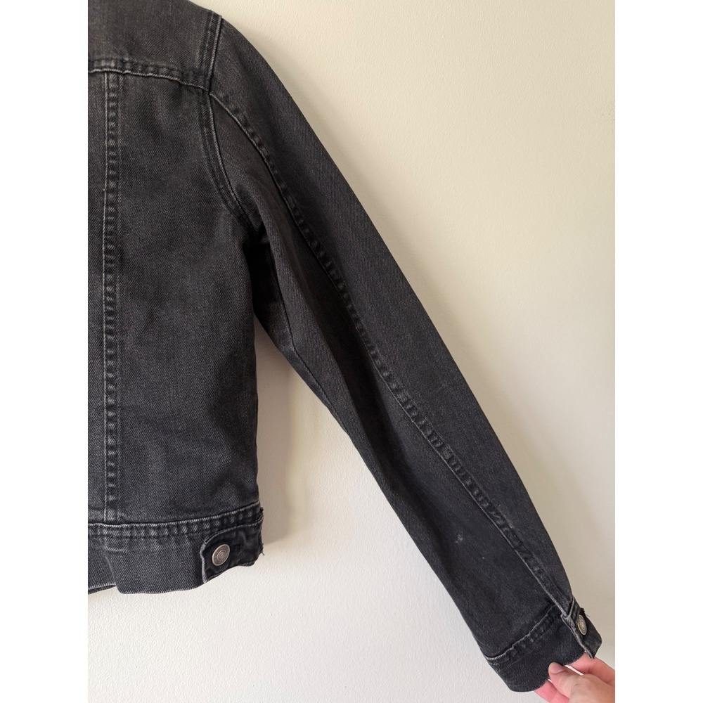 Free People Denim Jacket XS Black Cropped Faded Trucker Boho Edgy Grunge - Picture 10 of 14
